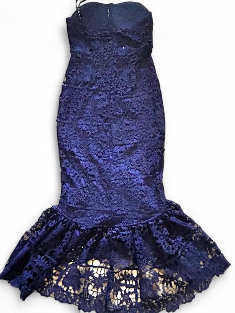 Missguided Navy Blue Lace Mermaid Prom Dress